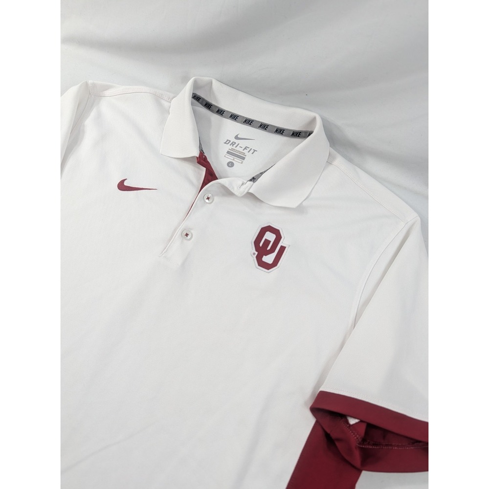 Oklahoma Sooners Nike Dri Fit Stitched Logo Campus Polo Shirt Premium L White